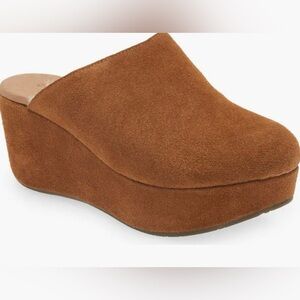 Chocolate Blu Yoselin Genuine Shearling Suede Platform Mule Sz 6.5